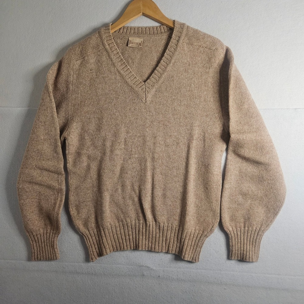 Fauchon Mens V-Neck Wool Blend Sweater Tan Heather Made in Italy Small V-148